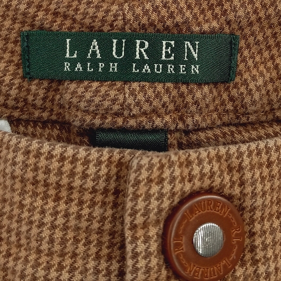 Lauren Ralph Lauren Pants Women's 8 Tan Brown Houndstooth Straight Leg Stretch - Picture 2 of 12